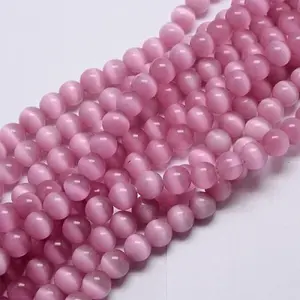 Pink Color Cat Eye Round Beads