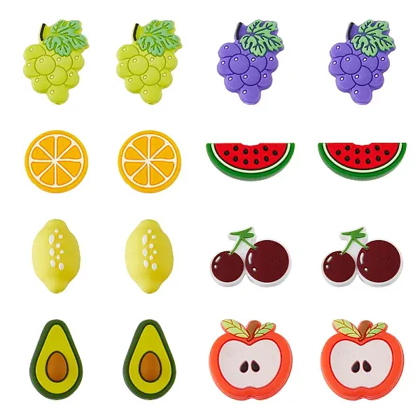 16Pcs 8 Styles Food Grade Eco-Friendly Silicone Focal Beads