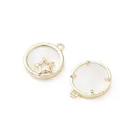 Rack Plating Brass Flat Round Charms with Shell