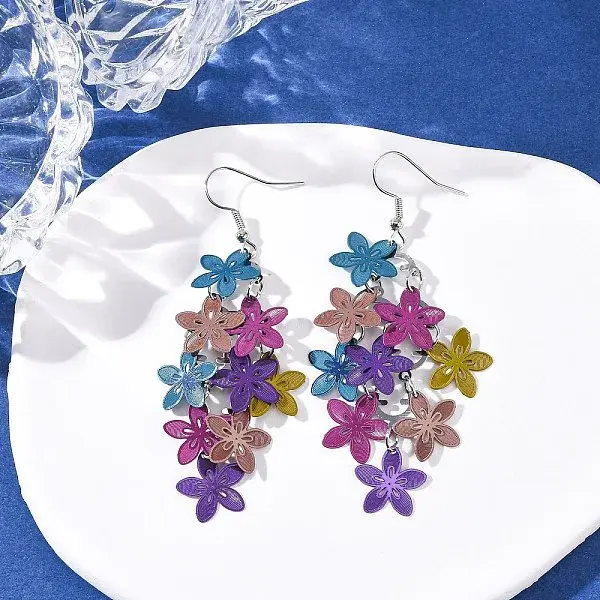 430 Stainless Steel Flower Dangle Earrings