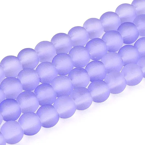 Lilac Frosted Round Transparent Glass Bead Strands