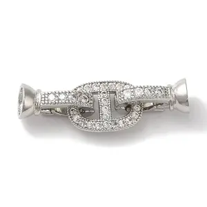 Oval Rack Plating Brass Micro Pave Clear Cubic Zirconia Fold Over Clasps