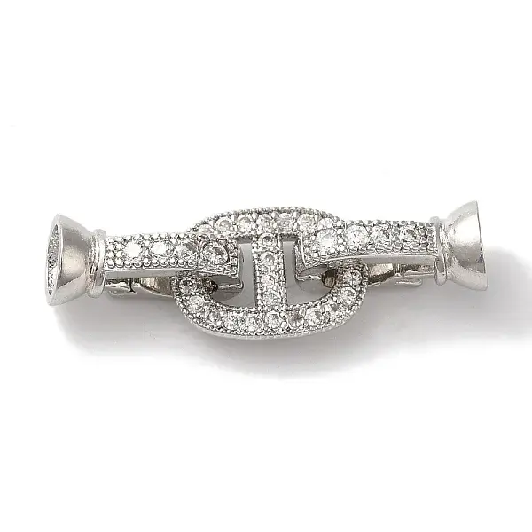 Oval Rack Plating Brass Micro Pave Clear Cubic Zirconia Fold Over Clasps