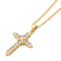 Real 18K Gold Plated Brass Micro Pave Clear Cubic Zirconia Pendant Necklaces for Women