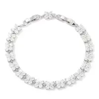 Noble Gift Ideas for Lady Platinum Tone Brass Micro Pave Cubic Zirconia CZ Flower Link Chain Bracelets