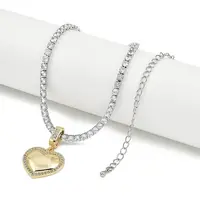 Brass Clear Cubic Zirconia Heart Pendant Strass Chain Necklaces for Women