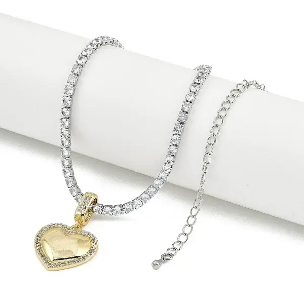 Brass Clear Cubic Zirconia Heart Pendant Strass Chain Necklaces for Women