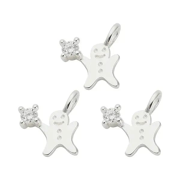 925 Sterling Silver Pave Clear Cubic Zirconia Christmas Gingerbread Man Charms