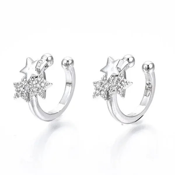 Brass Micro Pave Clear Cubic Zirconia Cuff Earrings