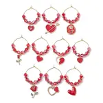 Valentine's Day Alloy Enamel Pendants Wine Glass Charms Sets