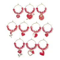 Valentine's Day Alloy Enamel Pendants Wine Glass Charms Sets