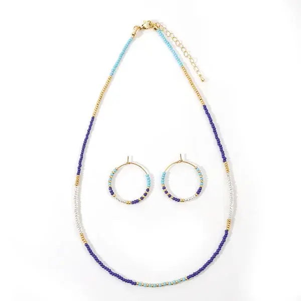 Bohemian Style Glass Beaded Hoop Earrings & Necklaces Sets for Women