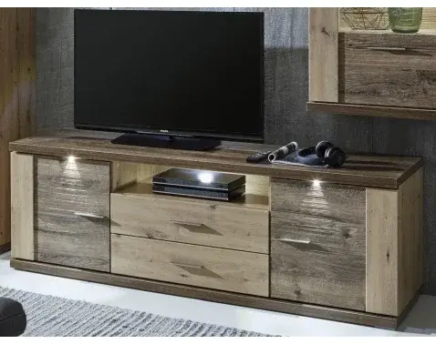 Široká TV skříňka Grande, dub artisan/dub ribbeck, s osvětlením