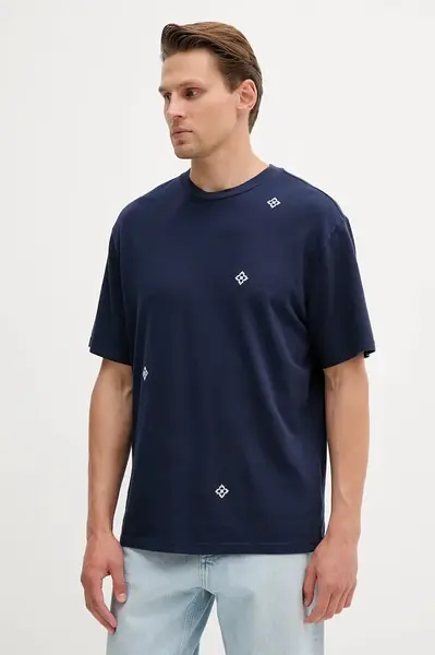 Bavlněné tričko United Colors of Benetton pánské, tmavomodrá barva, s potiskem, 325RU10AL