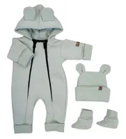 Kazum Oteplený dětský overal bez šlapek s kapucí, čepička + botičky, 3D,, mátový