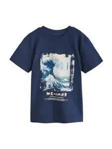 Next Tričko 'Hokusai Wave'  béžová / modrá / námornícka modrá / biela