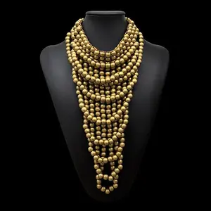Round Wood Beaded  Multi Layered Bib Necklaces for Women