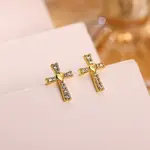 Brass Micro Pave Clear Cubic Zirconia Stud Earrings for Women