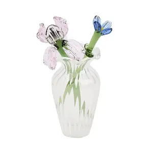 Handmade Lampwork Birthday Flower & Vase Set for Tabletop Display