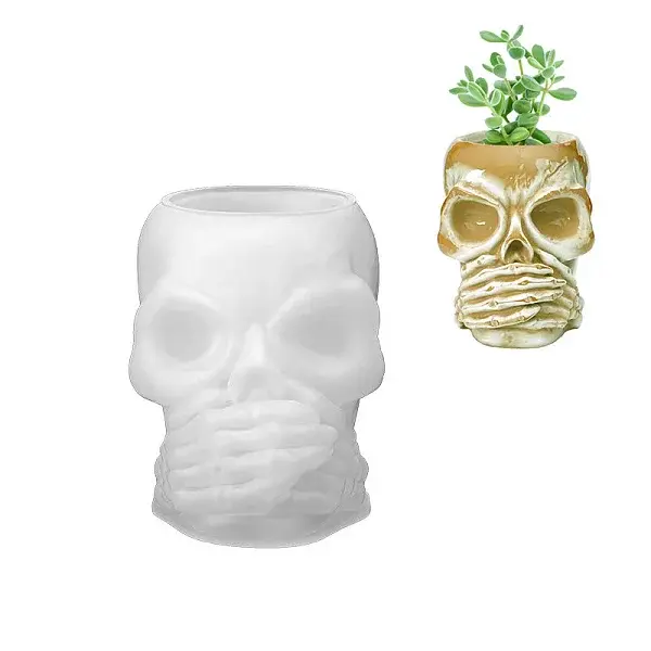 No Speaking Halloween Skull DIY Vase Statue Silicone Molds