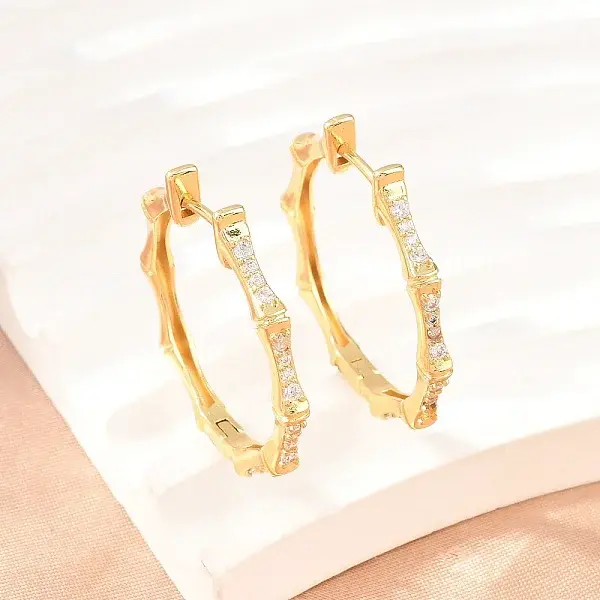 Brass Micro Pave Cubic Zirconia Hoop Earrings