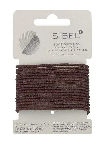 Tenké gumičky do vlasů Sibel - 50 mm, 16 ks, hnědé (4441316)