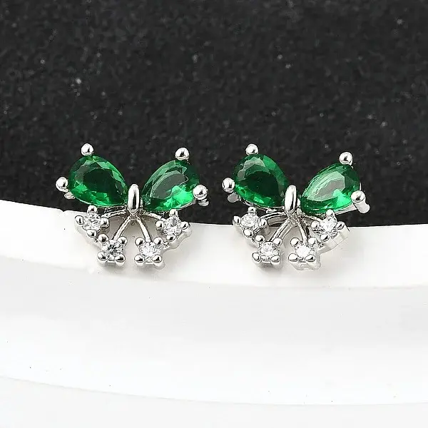 Brass Micro Pave Cubic Zirconia Stud Earrings