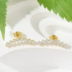 Clear Cubic Zirconia Curved Bar Stud Earrings