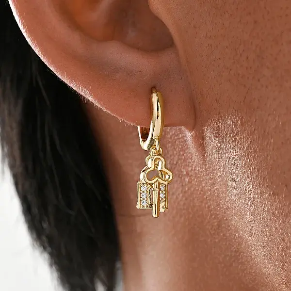 Brass Key with Lock Hoop Earrings