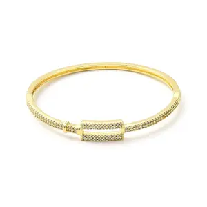 Clear Cubic Zirconia Hollow Out Rectangle Hinged Bangle