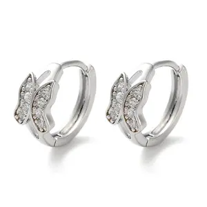 Brass Micro Pave Clear Cubic Zirconia Hoop Earrings