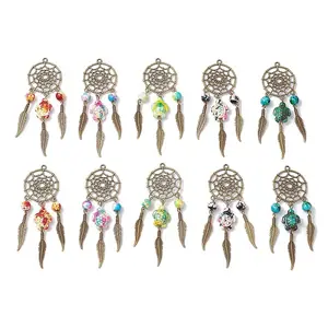 Woven Net/Web with Feather Alloy Pendants