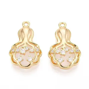 Brass Micro Pave Clear Cubic Zirconia Cat Eye Pendants