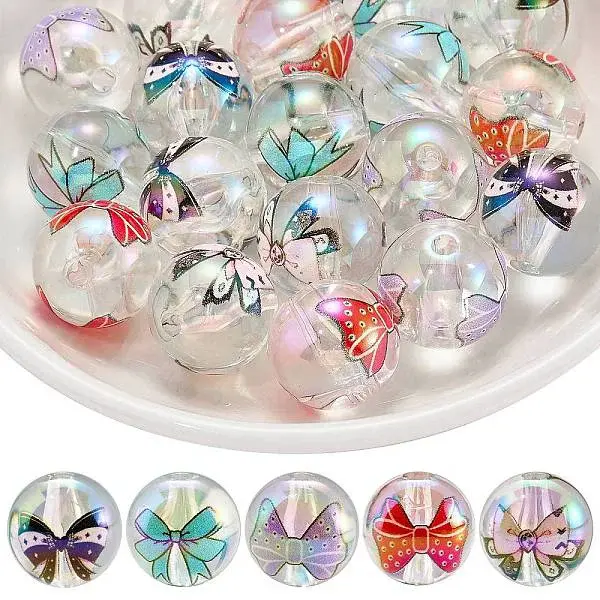 30Pcs 5 Colors UV Plating Iridescent Transparent Acrylic Beads