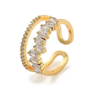Brass with Cubic Zirconia Open Cuff Rings