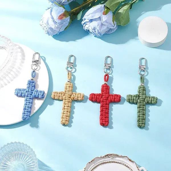4Pcs Cross Cotton Threads Pendants Decorations