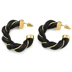 Brass & PU Leather Twist Stud Earrings