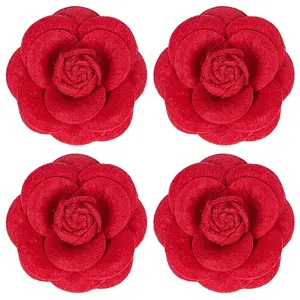 4Pcs Cloth Art Camelia Brooch Pins