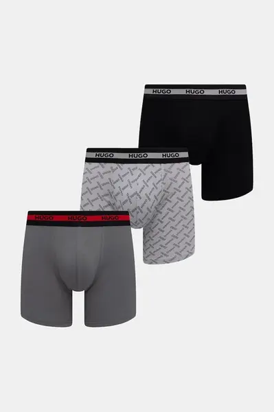 HUGO boxerky pánské bavlněné s elastanem BOXER BR PLANET DES 3-pack