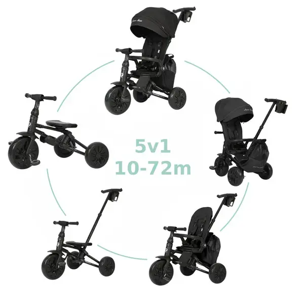 QPLAY Trojkolka Nova Max 5v1 Black, 10-72 mesiacov