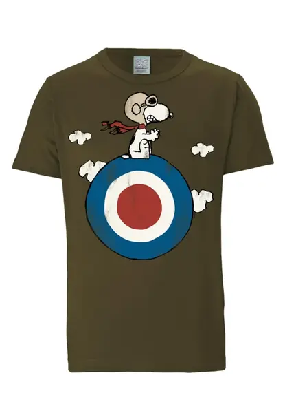 LOGOSHIRT Tričko 'Peanuts - Snoopy Pilot'  modrá / olivová / červená / biela