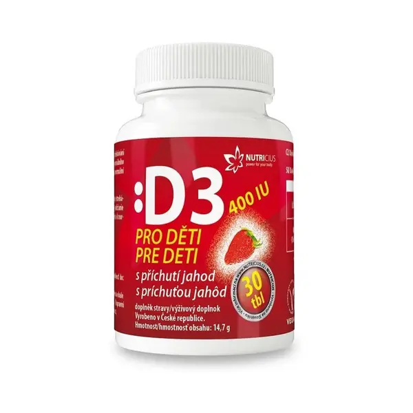 Vitamín D3 400IU Pro Děti Jahoda 30tablet