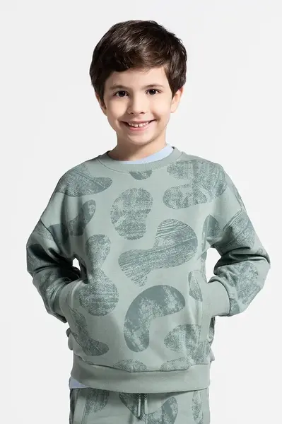 Dětská mikina Coccodrillo zelená barva, vzorovaná, SAGE TIME BOY KIDS