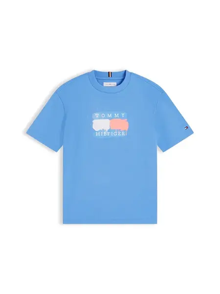 TOMMY HILFIGER Tričko 'Flag Graffiti'  modrá / melónová / biela