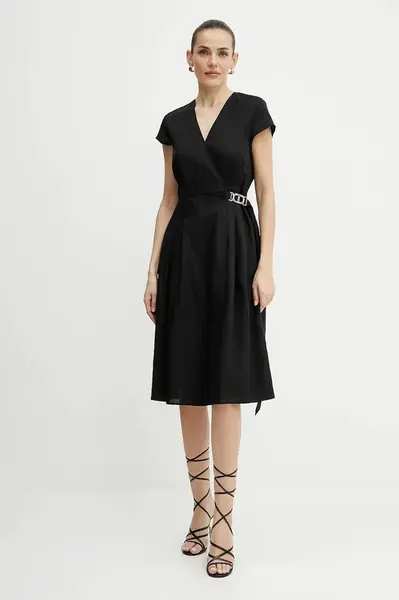 Šaty s příměsí lnu Twinset černá barva, mini, 251TT2072