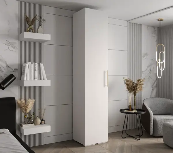 Šatní skříň Abi Inova 3 Rozměry: 50 cm, Pásky / úchyty: Zlatý, Barva korpusu + barva dveří: Bílá