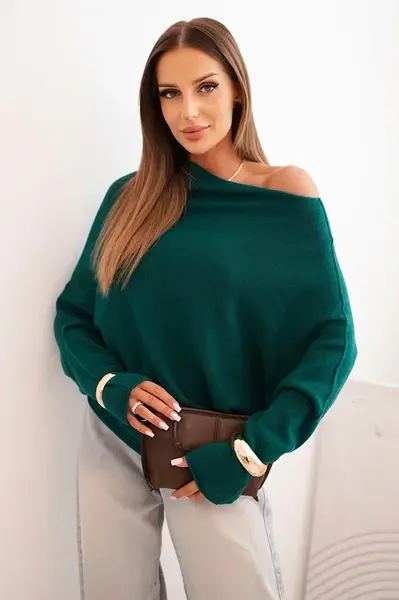 Kesi Włoski Dámsky asymetrický batwing sveter z viskózy svetlomorský