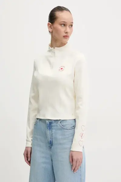 Tričko s dlouhým rukávem Converse béžová barva, s pologolfem, 10028308-A01