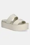 Pantofle Calvin Klein Jeans FLATFORM SANDAL WEBBING IN dámské, béžová barva, na platformě, YW0YW01789