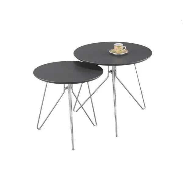 Xora SADA ODKLÁDACÍCH STOLKŮ, antracitová, barvy niklu, kov, kompozitní dřevo,